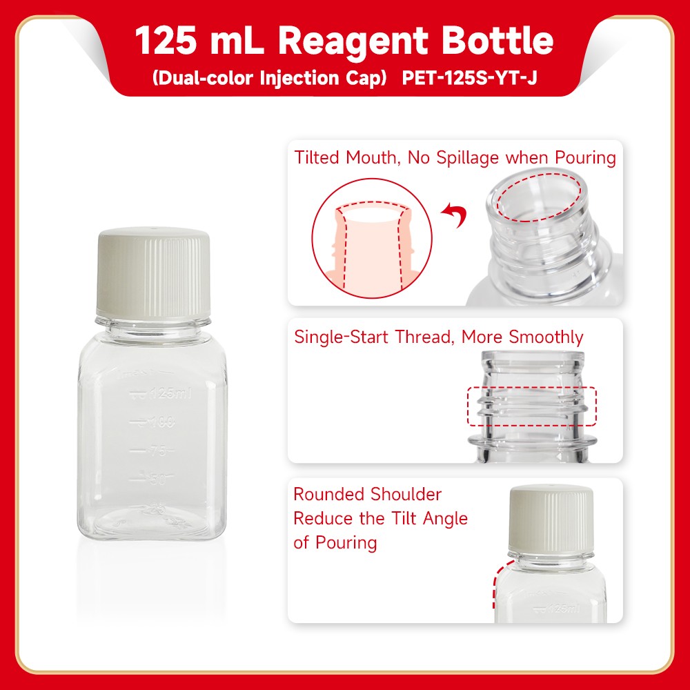 125 mL Transparent Reagent Bottle (Sterile,RNase & DNase Free,Round Shoulder,Proof-leak Cap)