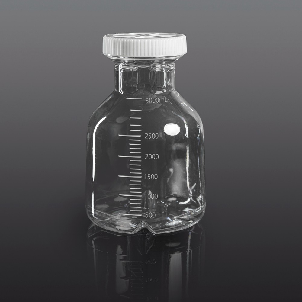 3L Erlenmeyer Flask, Vent Cap, Baffled Bottom, PC, Sterile