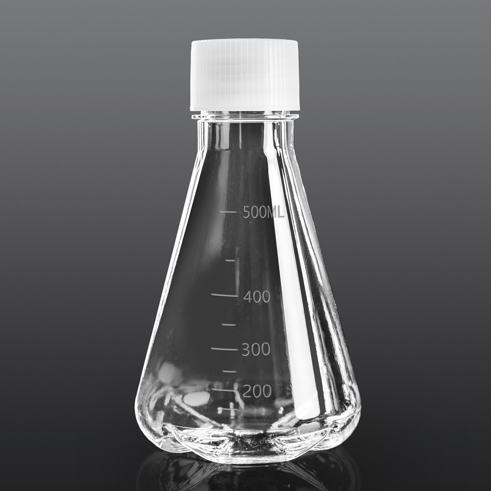 500ml Erlenmeyer Flask, Vent Cap, Baffled Bottom, PC, Sterile